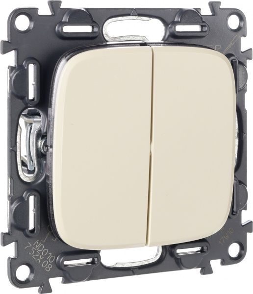 Выключатель проходной двухклавишный Legrand Allure без подсветки 10 А 250В кремовый 752808