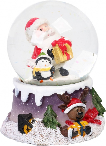 Куля новорічна Дід Мороз із пінгвіном 6,5х9 см EPI-ZYM18149 