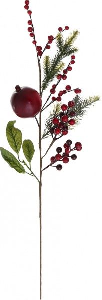 Гілочка декоративна хвойна з ягідками, яблучками та листям 78 см 40618F 