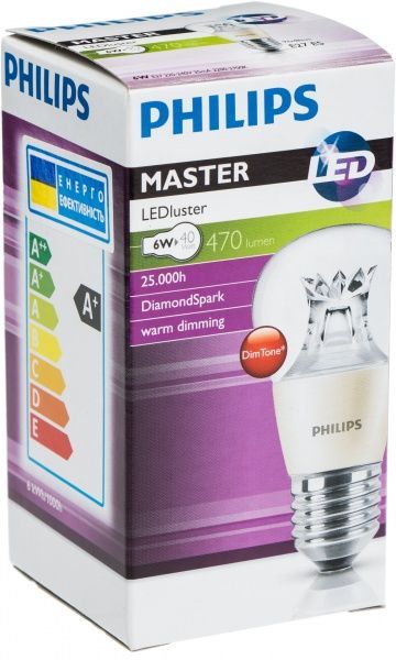 Лампа светодиодная Philips MAS LEDlustre 6 Вт P48 прозрачная E27 220 В 2700 К 929001140702 