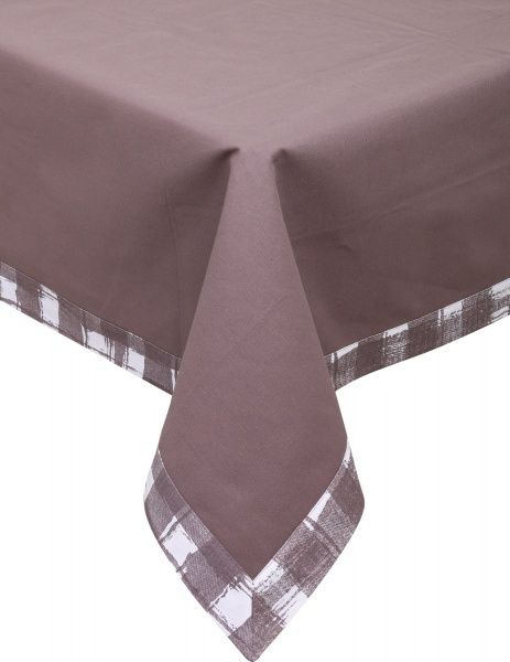 Скатертина капучіно з рамкою клітка 140x220 см капучино Домашній текстиль 