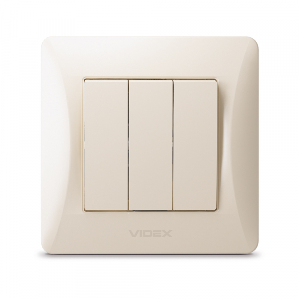 Выключатель трехклавишный Videx Binera без подсветки кремовый VF-BNSW3-CR