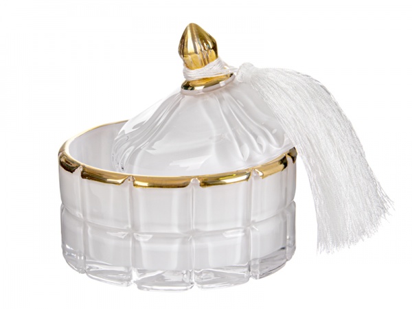 Ємність для зберігання з китицею біла 10 см 355-270 Lefard