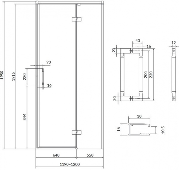 Душевые двери Cersanit распашные Larga 120x195 правосторонние профиль хром S932-118