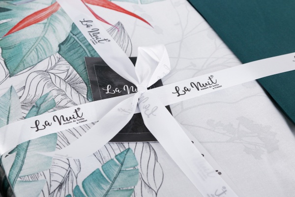 Комплект постільної білизни Palm Green 2 білий із зеленим La Nuit 