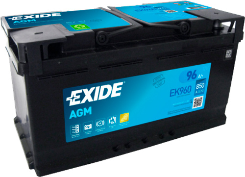 Акумулятор автомобільний EXIDE START-STOP AGM 96Ah 850A 12V EK960 «+» праворуч (EK960)