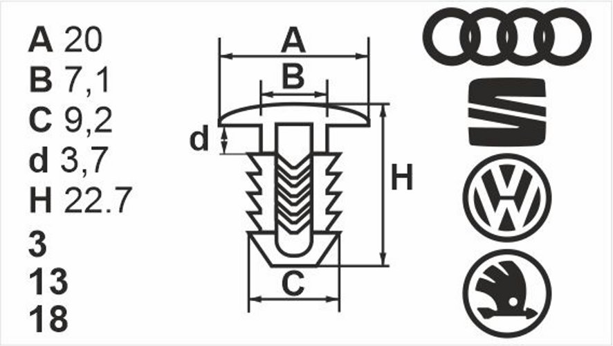 Клипса нажимная наружная (обшивка) Romix (A12301)