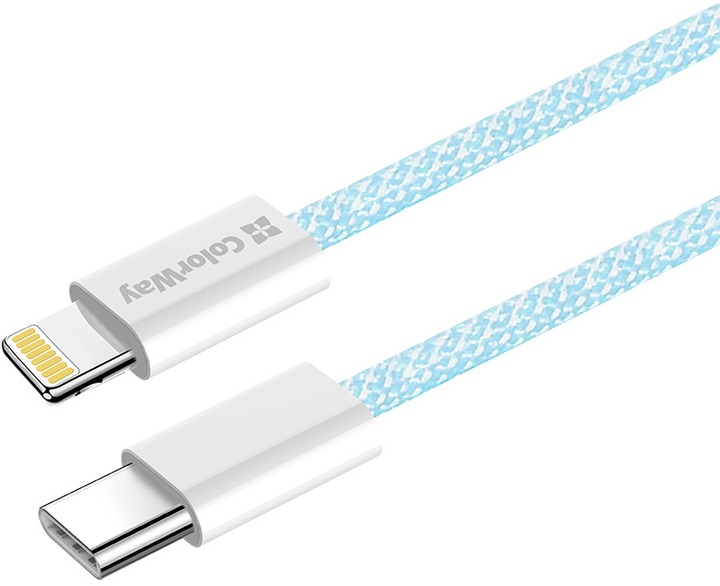 Кабель ColorWay Type-C - Apple Lightning (braided cotton) (PD Fast Charging 27W) 1 м синій (CW-CBPDCL061-BL)
