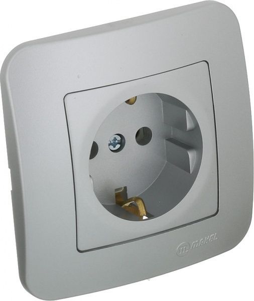 Розетка с заземлением Makel Lillium Natural без шторок без крышки серебристый