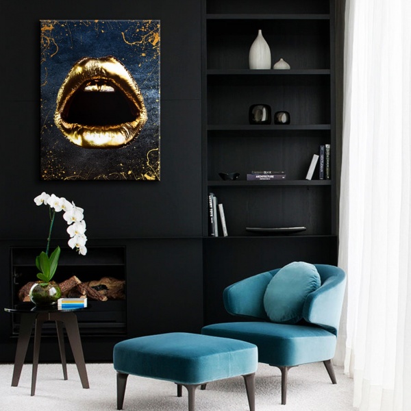 Постер Golden Lips (Black Edition) 50x65 см Brushme 