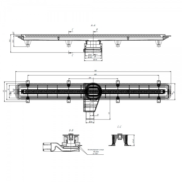 Трап Rhein з тонкою накладкою з перфорованої сталі 850 мм WSA900001