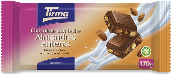 Молочный шоколад Tirma с цельным миндалем 170г