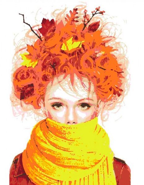 Набір, техніка акриловий живопис за номерами Дівчина-осінь Rosa Start 