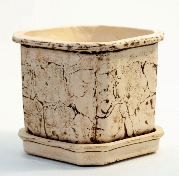 Горшок шамотный КУБ 24*24 квадратный 6,5л бежевый 