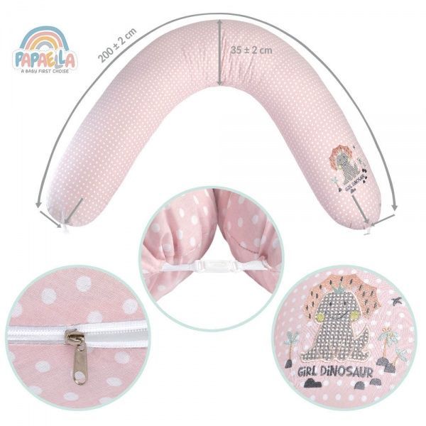 Подушка для годування Standart Dinosaur 35х200 см з карабіном Рожева IDEIA