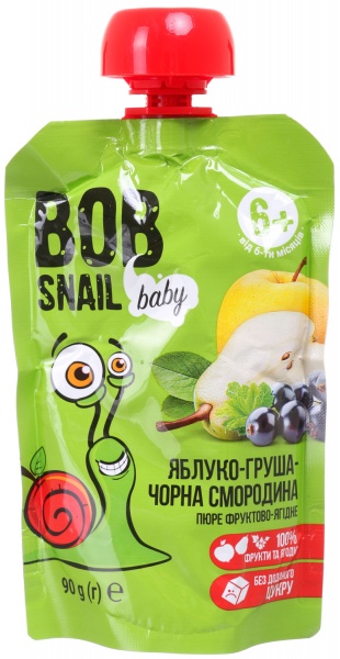 Пюре Baby Bob Snail Яблоко-Груша-Черная смородина для детей от 6 месяцев 90 г 