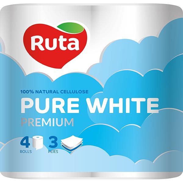 Туалетная бумага Ruta Pure White трехслойная 4 шт.