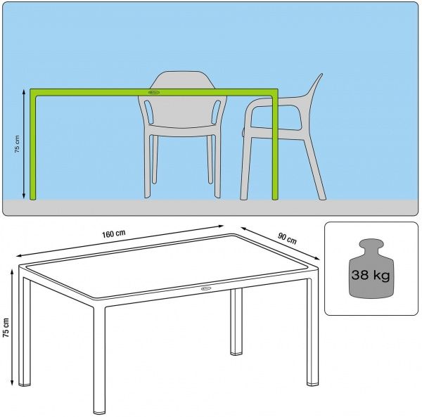 Стол пластиковый Lechuza 10933 90x160 см серый 