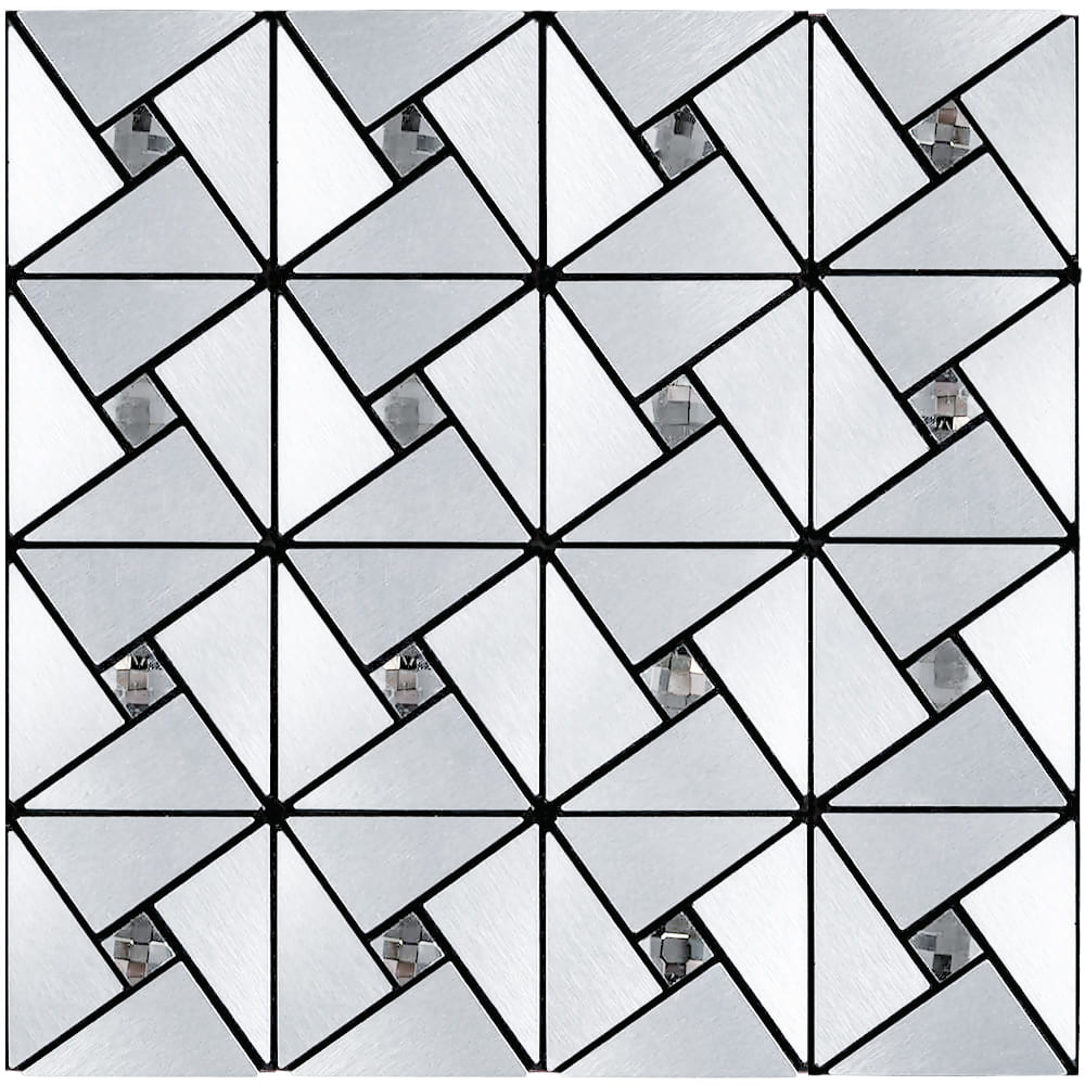 Плитка алюминиевая самоклеющаяся Sticker Wall серебряная со стразами 300х300х3 мм (1325)