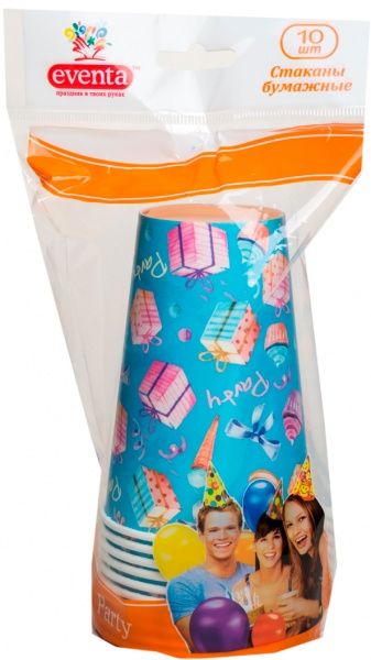 Стакан бумажный Eventa с рисунком 300 мл в ассортименте 10 шт.