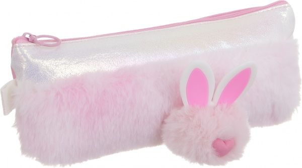 Пенал школьный с искусственным мехом Зайка белый