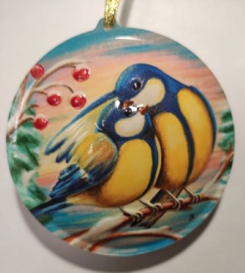 Елочная игрушка шар Синички 9 см 