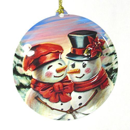 Елочная игрушка шар Снеговики 9 см 