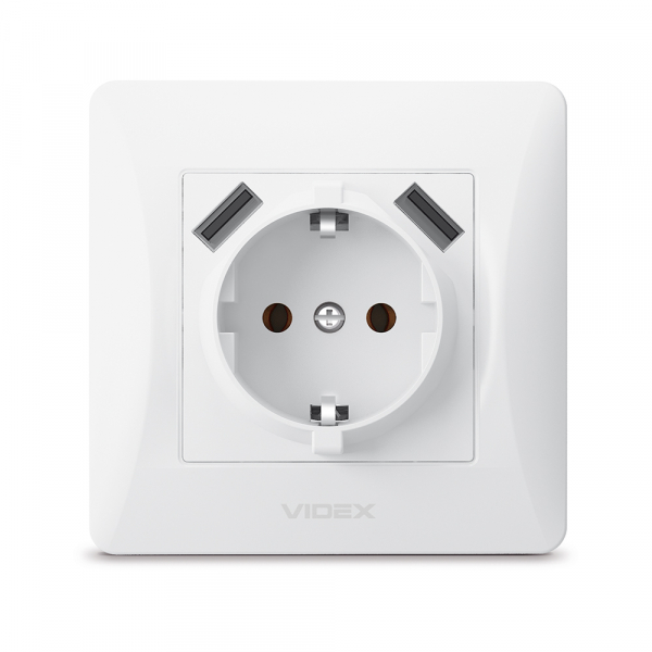 Розетка + USB с заземлением Videx Binera IP20 белый VF-BNSK1GU2-W