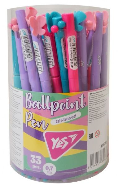 Ручка шарико-масляная YES Butterfly 0,7 мм цвет в ассортименте 411912 