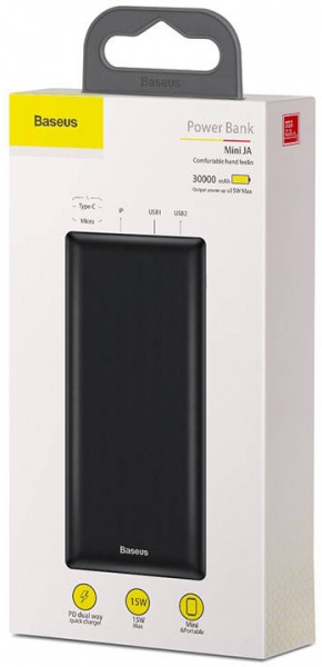 Универсальная мобильная батарея BASEUS Mini JA 30000 mAh black (PPJAN-C01) 