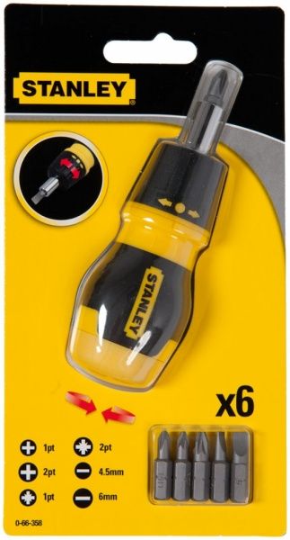 Отвертка со сменными насадками Stanley MULTIBIT STUBBY  0-66-358