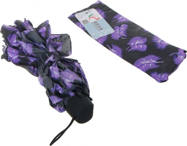 Зонт Перья, складной, полуавтомат фиолетовый 