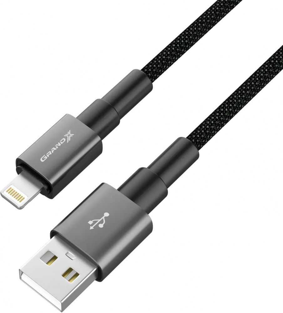 Кабель Grand-X USB — Lightning 1 м чорний (PL-08)
