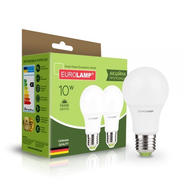 Лампа светодиодная Eurolamp ЭКО 2 шт./уп. 10 Вт A60 матовая E27 220 В 3000 К MLP-LED-A60-10272(E) 