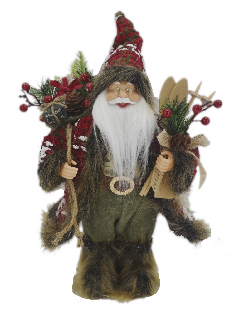 Декоративная новогодняя фигура Санта лесной с мешочком красно-зеленый 30 см
