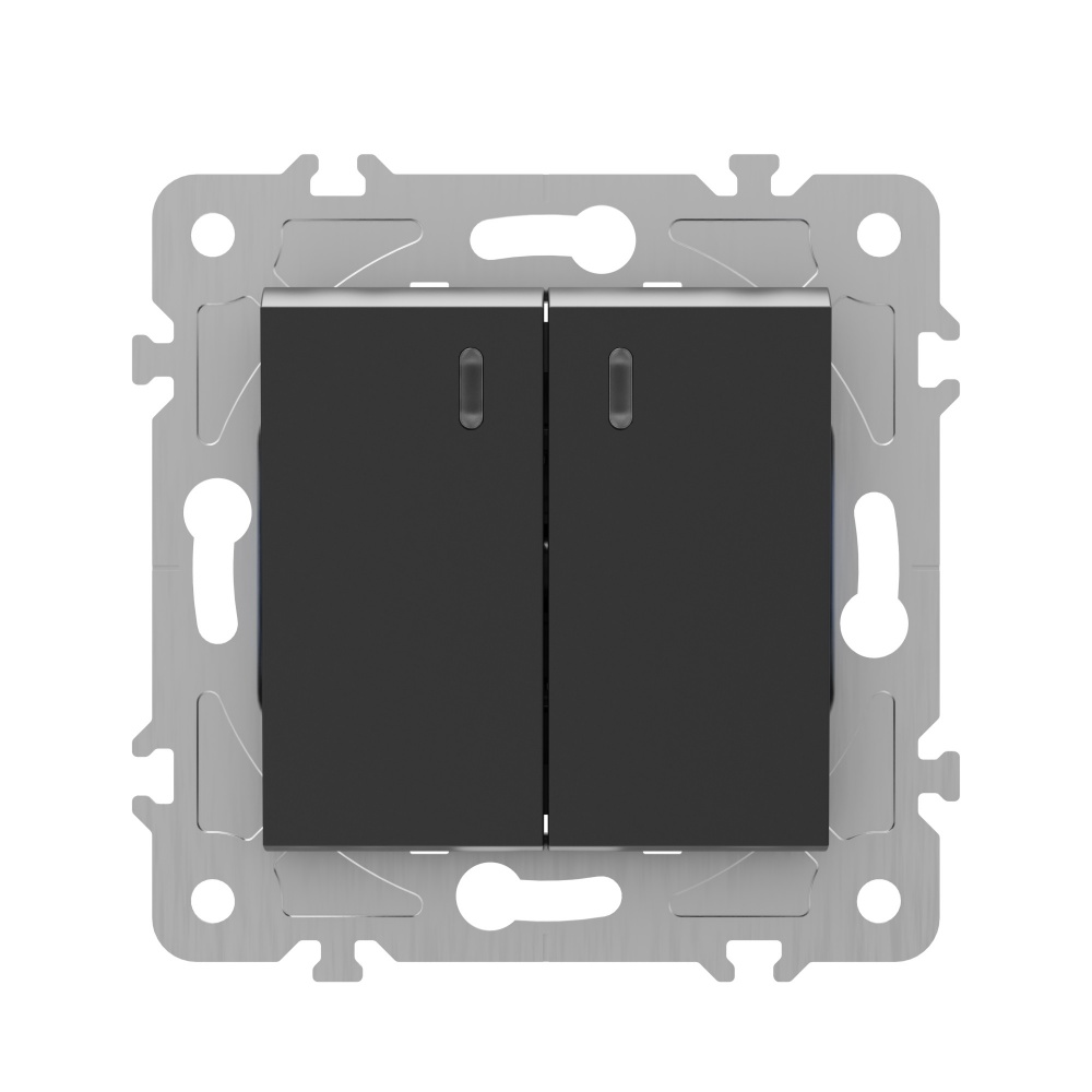 Выключатель двухклавишный HausMark Alta с подсветкой черный SNG-SWP.SQ20MG2W1L-BK