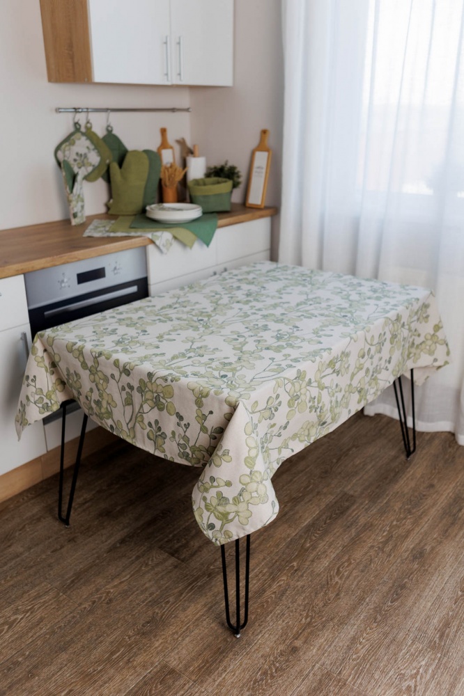 Скатертина Ботаніка прямокутна 136x180 см бежевий із малюнком La Nuit