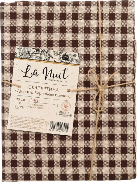 Скатерть Lucy клеточка 133x110 см коричневый La Nuit 