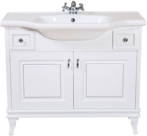 Тумба напольная Aqua Rodos Беатриче 100 белая патина хром с умывальником 081300-u New Klasik