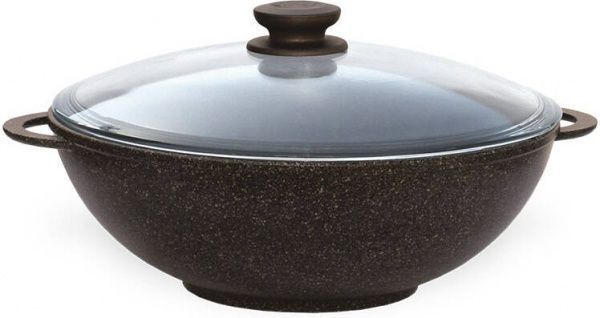 Сковорода WOK с крышкой с антипригарным покрытием 30 см Гранит Браун 30033РС Biol
