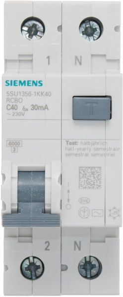Дифференциальный автомат Siemens 2p, C40A, 6 кА, 30MA 5SU1356-1KK40