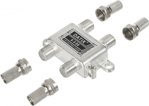 Розгалужувач телевізійний Datix Split 3 Split 3 на 3 виходи + 4 конектора (комплект)срібний Split 3 к-т