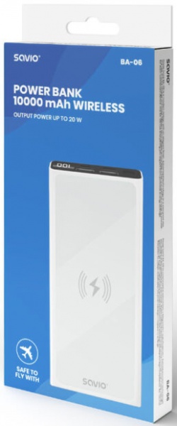 Повербанк SAVIO Wireless 15W 10000 mAh white (SAVBA-06_WV) 