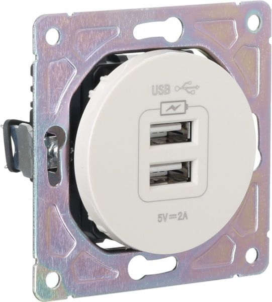 Механізм розетки USB кінцева подвійна HausMark Bela без шторок без кришки крем SNG-SCP.RD20MG2U-CR