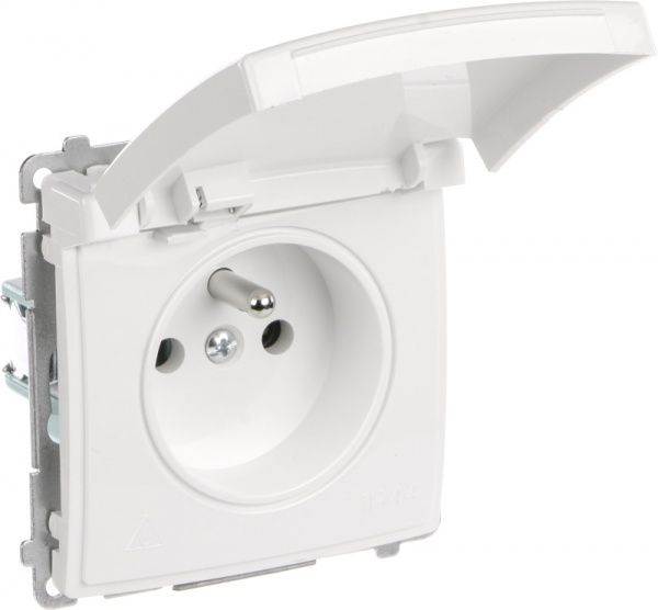 Розетка вологозахищена із заземленням Simon Basic без шторок з кришкою білий BMGZ1B.01/11
