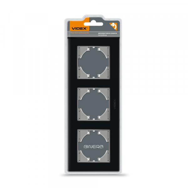 Рамка трехместная Videx Binera горизонтальная черное стекло VF-BNFRG3H-B