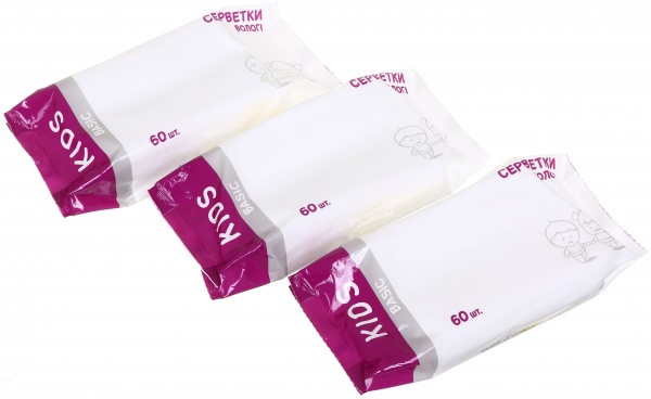 Набір вологих серветок Kids Basic 3 упаковки x 60 шт.