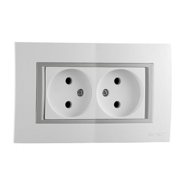 Розетка подвійна без заземлення Mono Monte без шторок без кришки білий 105-010111-121