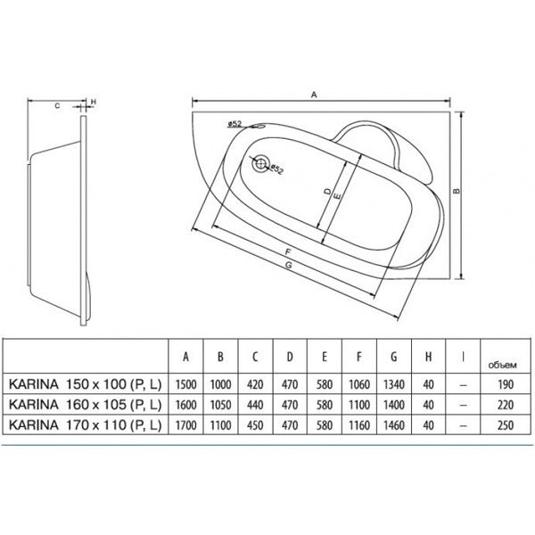 Ванна акриловая Koller Pool 170x105 Karina new 170х110 L