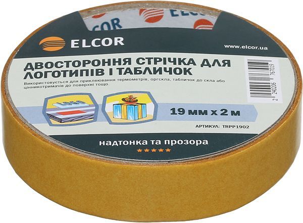 Двостороння клейка стрічка Елкор TRPP1902 19 мм x 2 м